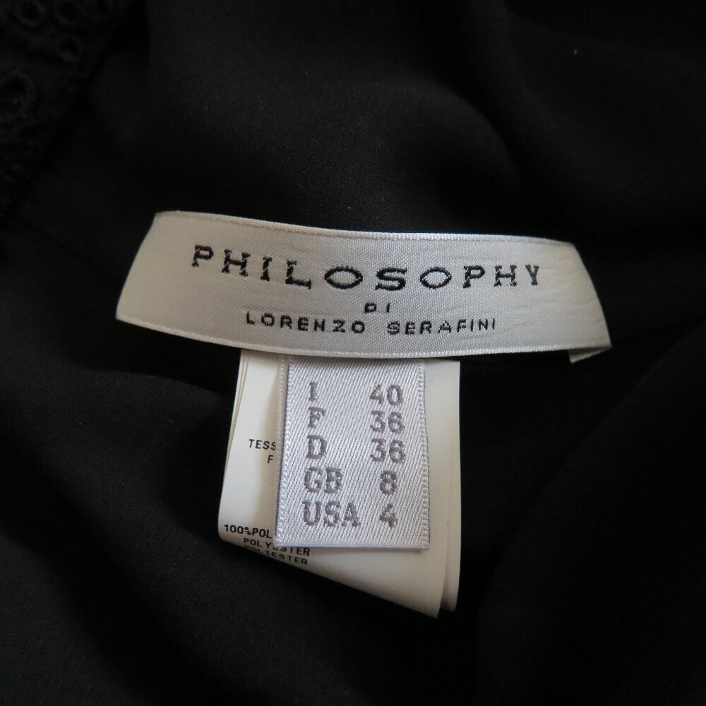 PHILOSOPHY DI LORENZO SERAFINI Broderie Anglaise Lace Ruffle Tiered Black Dress - Picture 4 of 15